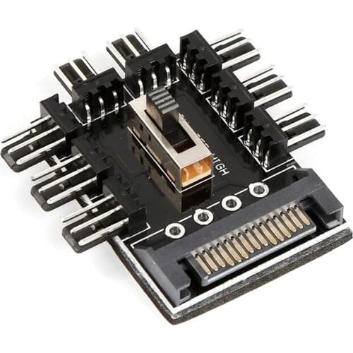 Wholesale 1 to 8 3Pin Fan Hub Pwm Sata Molex Splitter PC Mining Cable 12V Power Suppply Cooler Cooling Speed Controller Adapter