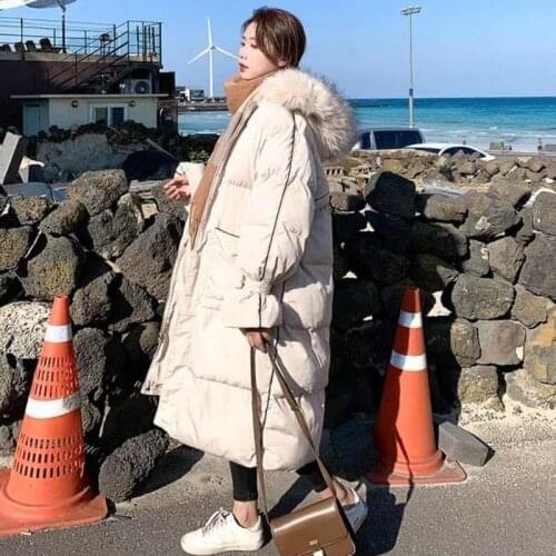 Coat Women Winter Big Fur Maxi Long Coat Bomber Jacket Parkas Korean Feminina Plus Size Hat Basic Jackets Outerwear Hood