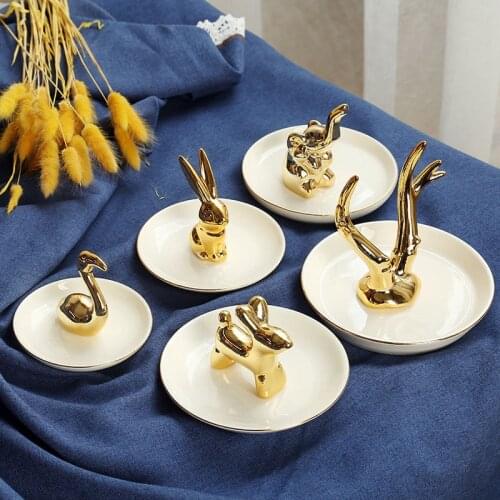 Nordic Jewelry Tray Dressing Table Storage Tray Bathroom Decoration Ring Tray Cactus Ceramic Jewelry Rack