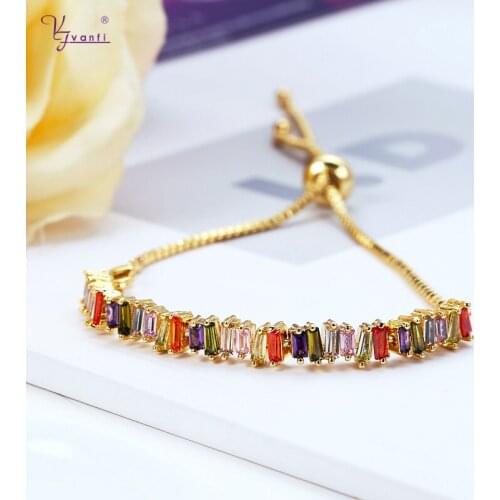 Kfvanfi Beads Adjustable Tennis Bracelet With Multicolour Cubic Zirconia CZ Stone Gold Silver Color For Woman Jewelry Party Gift