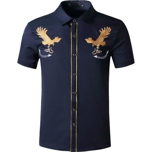 Mens Elastic embroidery Dress Shirts Summer New Short Sleeve Shirt Men Casual Brand Business Work Shirt Camisa Masculina