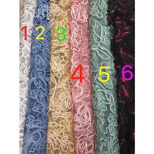 Sequin fabric 5yards/bag BH79# 6 color Sequins embroidered gauze wheat fringe pattern strands for bridal wedding dress/sawing