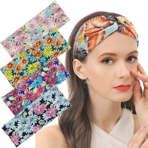 Furling Girl Pack of 1 Piece New Style Daisy Printed Sports Headband Sweat-absorbent Yoga Headwear Hair Accessories for Women