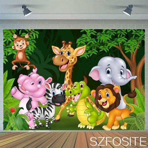Spring Forest Animal Happy Party Backdrop Children Birthday Room Table Decoration Photography Photo Custom Kids Vinyl Background