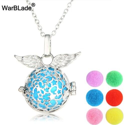 WarBLade New Angels Wings Hollow Ball Necklaces Jewelry Aromatherapy Locket Pendant DIY Perfume Essential Oil Diffuser Necklace