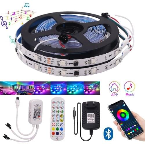 WS2811 Bluetooth RGB LED Strip DC 12V Led Light Individually Addressable Flexible Smart Lighting Ribbon Tape Controller Adapter