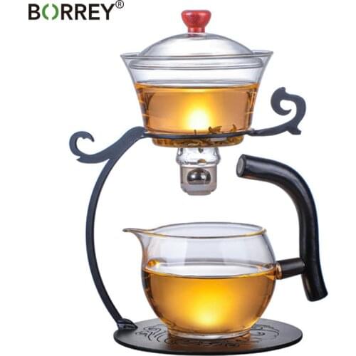 BORREY Creative Glass Teapot Heat-Resistant Borosilicate Glass Teapot Turkish Drip Pot For Tea Coffee Make Automatic Teapot Cup