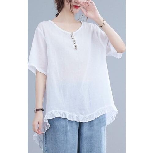 Women Summer Cotton Casual T-shirts New Arrival 2021 Simple Style Solid Color Loose Comfortable Thin Female Tops Tees B425