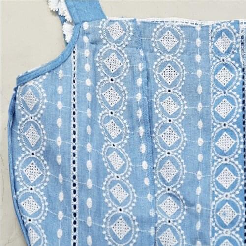 Women Playsuit Summer Mini Slash Neck Spaghetti Strap Lace Embroidery Elegant High Street Chic Stunning Sweet Fashion M