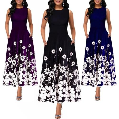 New Spring Sleeveless Long Dresses Women Fashion Print Elegant Style Office Ladies Casual Restoring Ancient Ways femme robe
