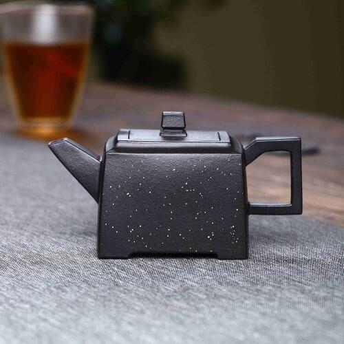 170CC Chinese Yixing Zisha Teapot Handmade WujinNi Clay Square TeaPot by Huang Dongling