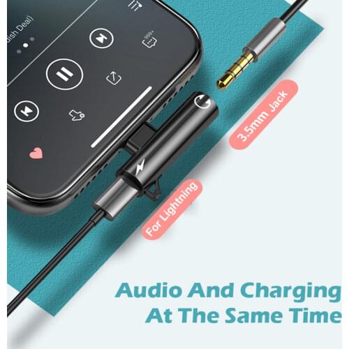 2 in 1 Audio Adapter for iPhone Lightning to 3.5mm Jack Headphone 8Pin Charging Cable Splitter Iphone Adapter 2 in 1