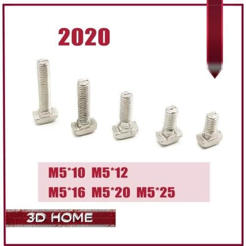 20Pcs M5*10/12/16/20/25mm Carbon steel T type Nuts Fastener Aluminum Connector For EU Standard 2020 Industrial Aluminum Profile