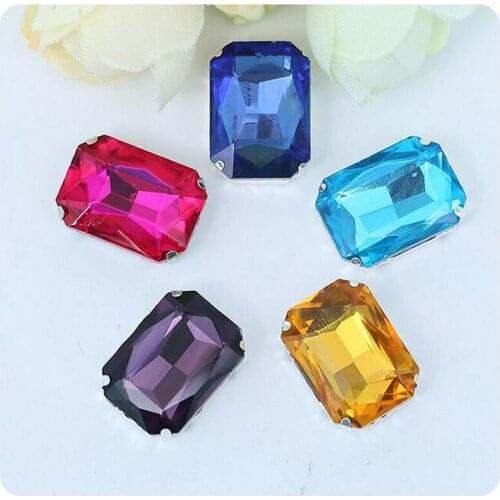 200 Pcs Rectangle Sew On Claw Rhinestone Glass Crystal Loose Rhinestones For DIY Clothing Accessories 10X14mm