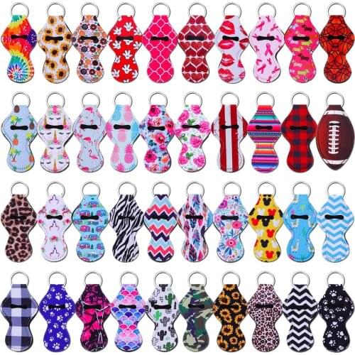 40pack Fashion SBR Fabric Colorized Lipstick Bag Keychain Lipsticks Pouch Key Chain Lip Balm Chapstick Holder Keyrings Gift