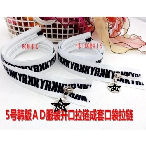 5# nylon zipper for sewing white band with black words 2pcs 80cm 100cm fashion zip for jacket coat zipper repair