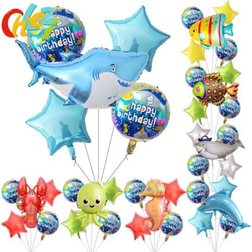 5pcs Big Shark Balloons dolphin Tropical Fish octopus Sea Animal Birthday party decoration Kids toys Helium Globos baby shower