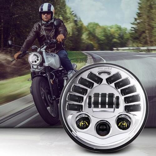 7 Inch LED Black/Chrome Round Adaptive Motorcycle Headlight with Hi/Lo Beam Projector 7" Round Headlamp for Harley Moto