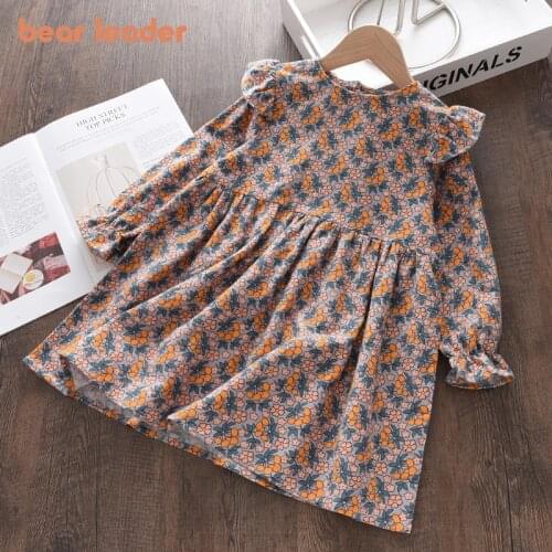 Bear Leader Baby Girls Spring Flowers Costumes New Kids Girl Floral Casual Dresses Chidlren Ruffles Autumn Clothing 3-7 Years