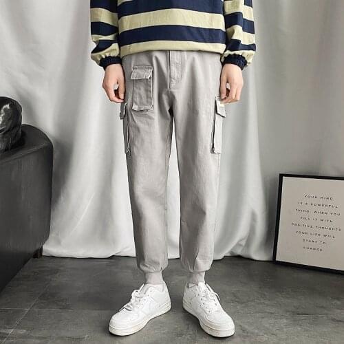 Fashion Mens Cargo Pants Joggers Street attire Loose Harajuku Sweatpant Men Hip Hop Leisure Elastic Waist Pockets Length pants