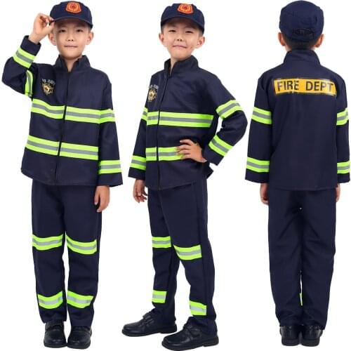 Kids Halloween Cosplay Firefighter Uniform Children Sam Fireman Role Work Clothing Suit Boy Girl Performance Party Costumes