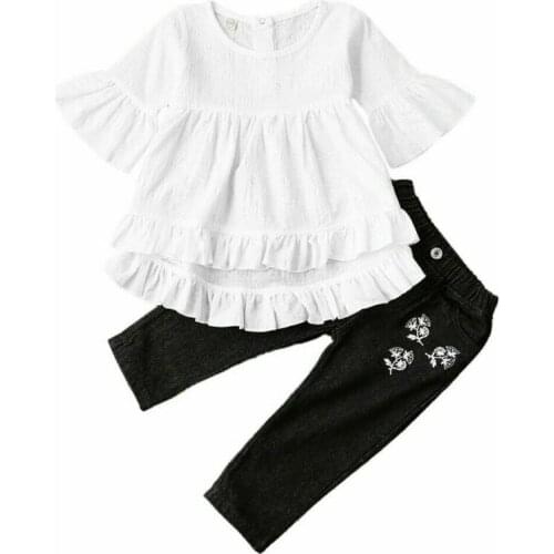 Boutique kid Clothes 2020 Spring Summer Kids Baby Girls Clothes Ruffle Dress Tops Denim Pants 2pcs Outfit