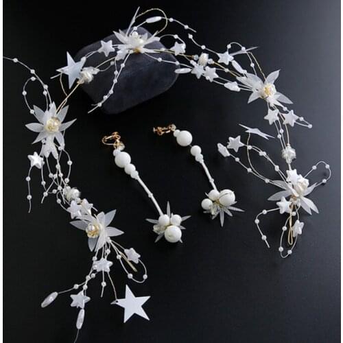 Girls Elegant Resin flower Hair band Bride Wedding headdress pink Pearl Headband Wedding Hair Accessories with earrings