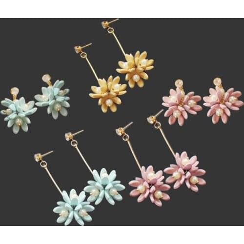 F.J4Z Women Earrings Fashion Beautiful Flowers Cluster Pendant Earrings Girls Zircon Crystal Faux Pearl Ear Drops Brincos Bijoux