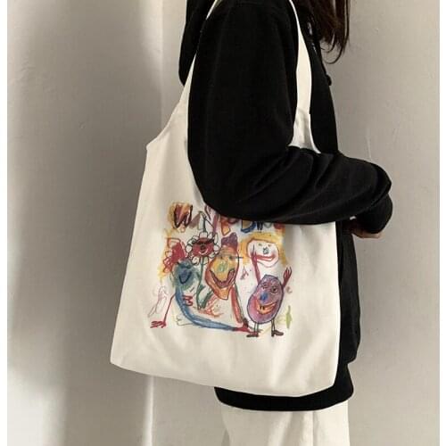 New Cartoon Canvas Bag Small Fresh Travel Vest Bag Literature And Art Female Handbag Student Class Canvas Bag Shopping Bag