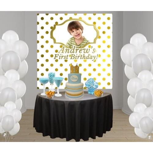 Custom First Birthday Sparkly Gold Polka Dot Party background High quality Computer print children kids photo backdrop