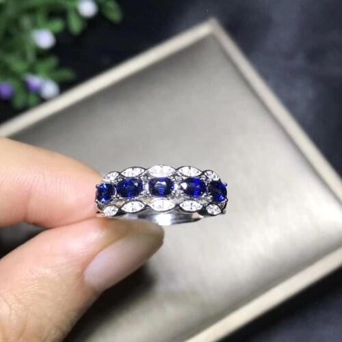 Natural sapphire ring, 925 silver, Line Ring, the latest fashion ring, precious gemstone ladys jewelry