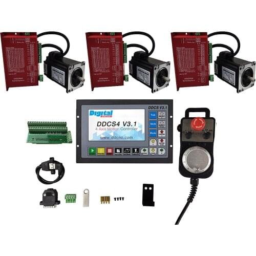 CNC Kit 1*3/4-axis Offline CNC Controller DDCSV3.1+3*2.2NM Closed-Loop stepper motor Kits+1*4-Axis Electronic Handwheel MPG