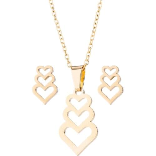 AsJerlya Gold Stainless Steel Jewelry Sets for Women Love Heart Necklace Earrings Charms Wedding Bijoux conjunto feminino
