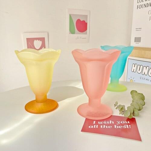 Creative Lace Ice Cream Cup Home Milkshake Cold Drink Cup Strawberry Cup Retro Frosted Glass Colorful Dessert Cup Summer Tall