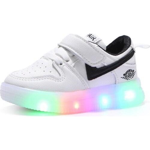 LED Children & Toddler Shoes PU Leather Casual For Baby Girls & Boys Soft Bottom Fashion Little Kids Sneakers Size 21-30