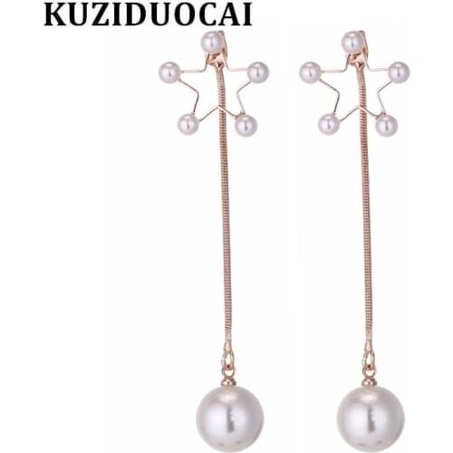 Kuziduocai 2018 New ! Fashion Fine Jewelry Copper Alloy Pearl Pentagram Star Tassel Stud Earrings For Gentlewoman Gifts E-1270