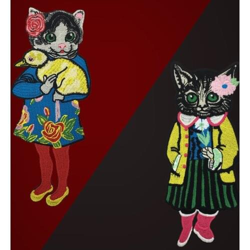 Fashion Cat Iron On Patch Embroidered Applique Sewing Punk Biker Patches Clothing Stickers Apparel Badges DIY Accessories