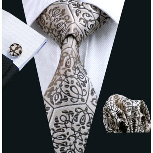 LS-580 2016 Men`s Tie 100% Silk Novelty Geometric Jacquard Woven Tie+Hanky+Cufflinks Set For Formal Wedding Business Party