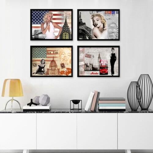 European and American-Style Monroe Hepburn Star Hanging Painting Living Room Decorative Painting Bar Wall Art Canvas Picture