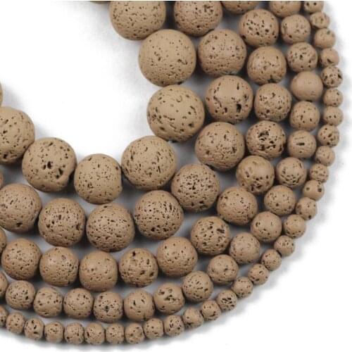 Natural Stone Brown Volcanic Lava 4/6/8/10MM Rubber Round Hematite Spacers Loose Beads For Jewelry Making DIY Bracelet necklace