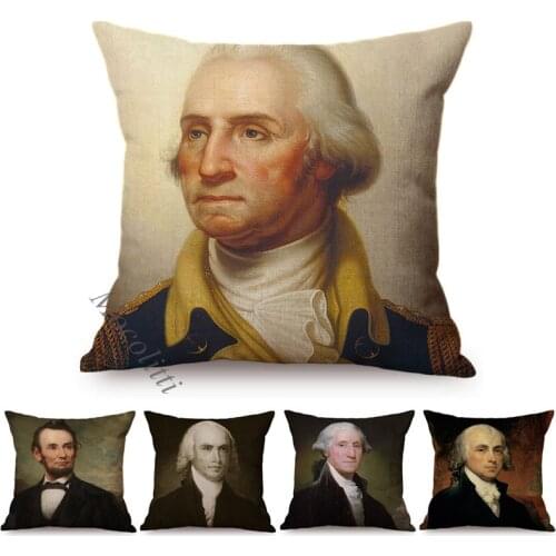Famous Character George Washington James Madison Portrait Art Home Decoration Sofa Throw Pillow Case Cotton Linen Cushion Cover