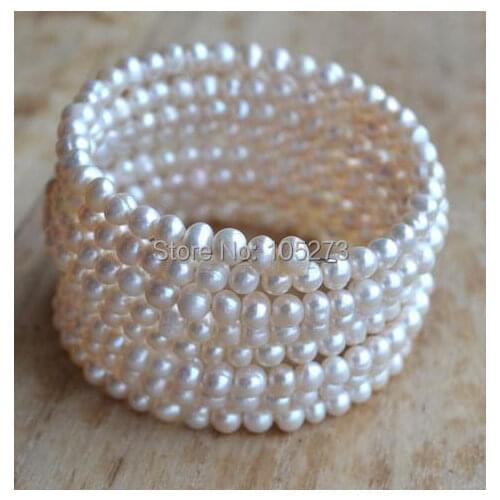 New Arriver Pearl Jewelry 8 Rows White Color AA 5-8MM Natural Freshwate Pearl Bracelet Wedding Bridesmaids Jewelry Free Shipping
