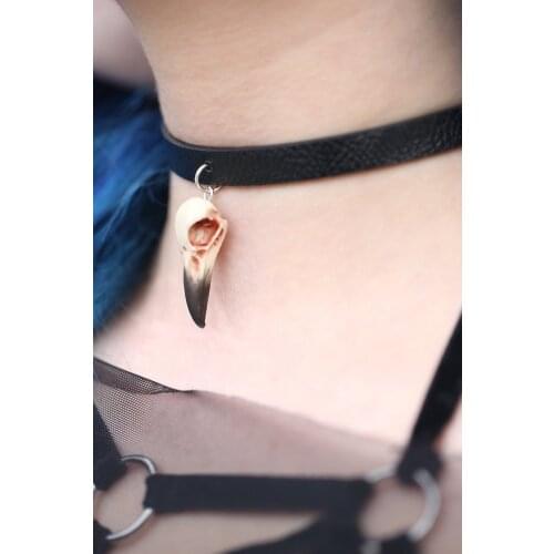 Natural with Black Beak Raven Skull Choker Necklace with Chains or Without,gothic Crow Raven Goth Occult Jewelry