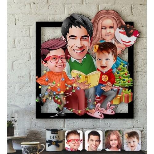 Personalized New Year Family Caricature OF 3D Wood Tablo-6 Reliable Quality Cost Effective Special Design Home Decor Picture Wall