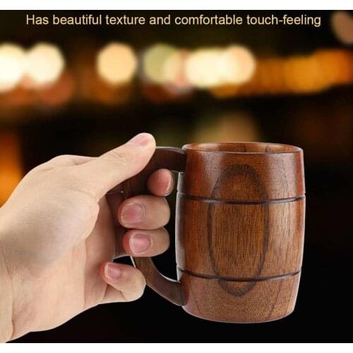 Natural Wooden Beer Cup Retro Big Capacity Tea Water Classic Wood Drinking Mug with Handle Cup for Beer Tea Milk Drink