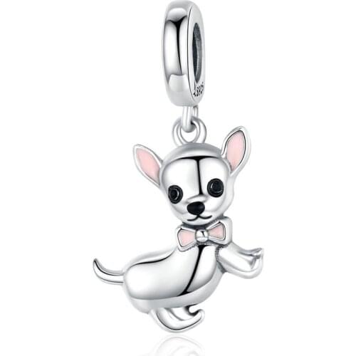 Chihuahua Pendant 925 sterling silver charms fit Pandora original bracelet charm woman necklace jewelry making gift