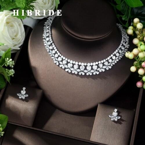 HIBRIDE Super Luxury Bridal AAA CZ Jewelry Set White Color African Wedding Cubic Zirconia Beads Jewelry Sets for Brides N-1036