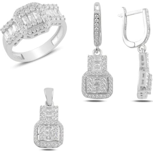 Silver 925 Sterling Baget Zircon Engagement Set