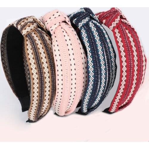 Chic Wide Woven Tape Hairbands for face washing Korean Hair Accessory Fashion Sweet Center Knotted Headbands for Women and Girls