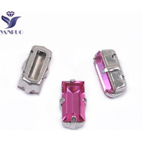 YANRUO 4501 5x10mm Fuchsia Baguette Strass Crystal DIY Glass Stones Pointed Back Sew On Rhinestones For Jewelry Making